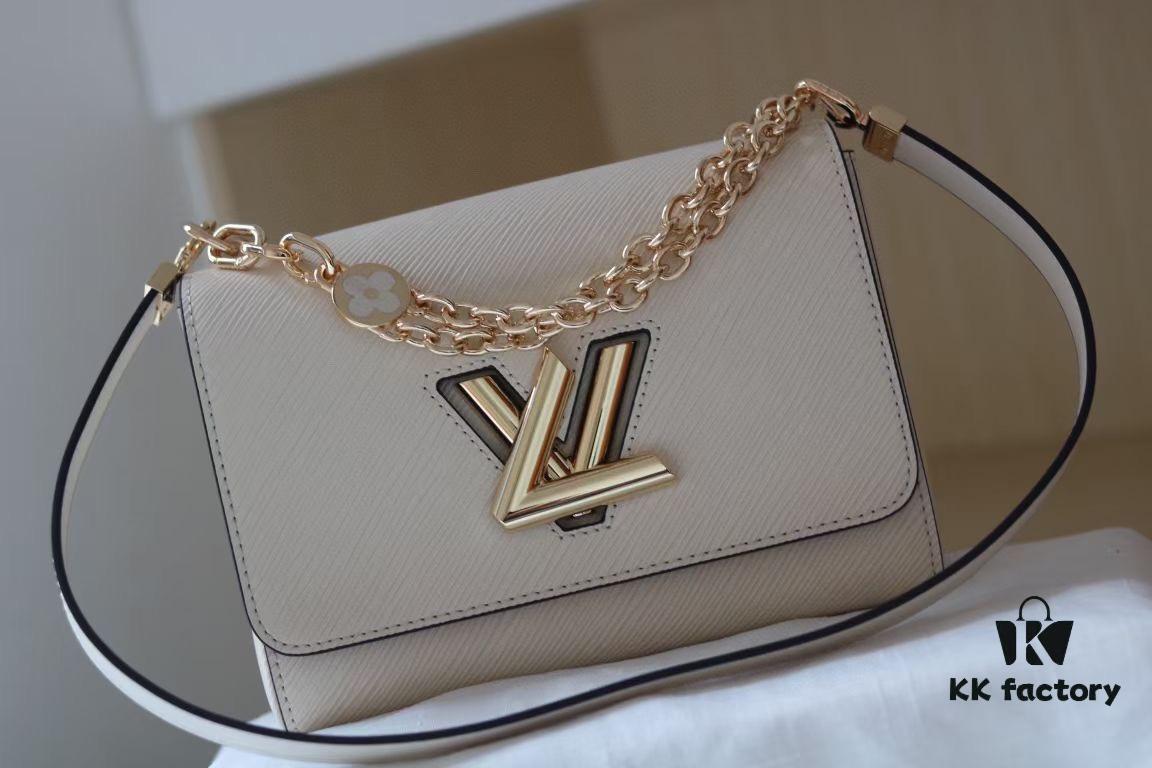 Latest TWIST Collection Top Quality Original Version Model No. 50369/59402/59403/59627/59405 The New Medium Twist Bag Features Dual Chains Embedded with Handcrafted Enamel Monogram Flowers, Exuding Elegance as Both Decoration and Additional Carrying Options, While the LV Twist Lock Preserves Classic Design Elements