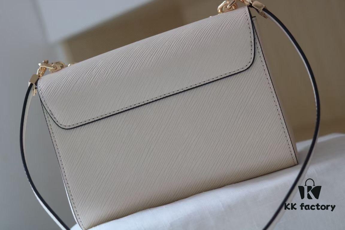 Latest TWIST Collection Top Quality Original Version Model No. 50369/59402/59403/59627/59405 The New Medium Twist Bag Features Dual Chains Embedded with Handcrafted Enamel Monogram Flowers, Exuding Elegance as Both Decoration and Additional Carrying Options, While the LV Twist Lock Preserves Classic Design Elements