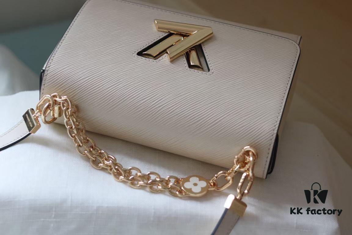 Latest TWIST Collection Top Quality Original Version Model No. 50369/59402/59403/59627/59405 The New Medium Twist Bag Features Dual Chains Embedded with Handcrafted Enamel Monogram Flowers, Exuding Elegance as Both Decoration and Additional Carrying Options, While the LV Twist Lock Preserves Classic Design Elements