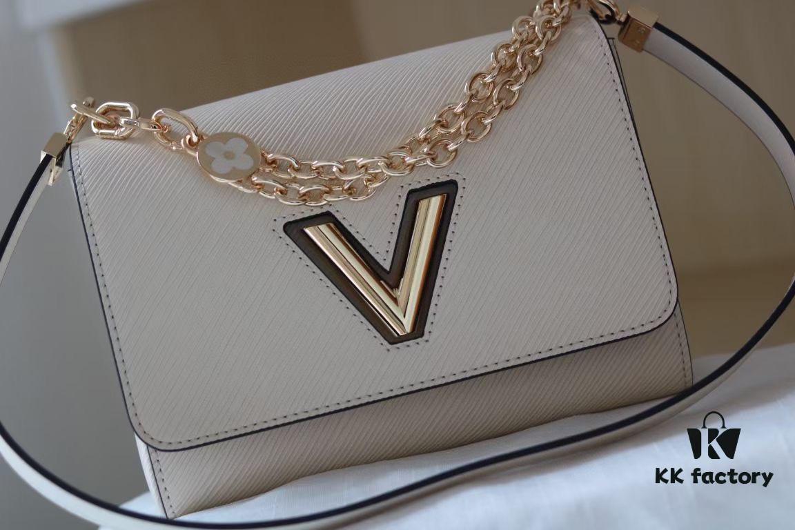 Latest TWIST Collection Top Quality Original Version Model No. 50369/59402/59403/59627/59405 The New Medium Twist Bag Features Dual Chains Embedded with Handcrafted Enamel Monogram Flowers, Exuding Elegance as Both Decoration and Additional Carrying Options, While the LV Twist Lock Preserves Classic Design Elements