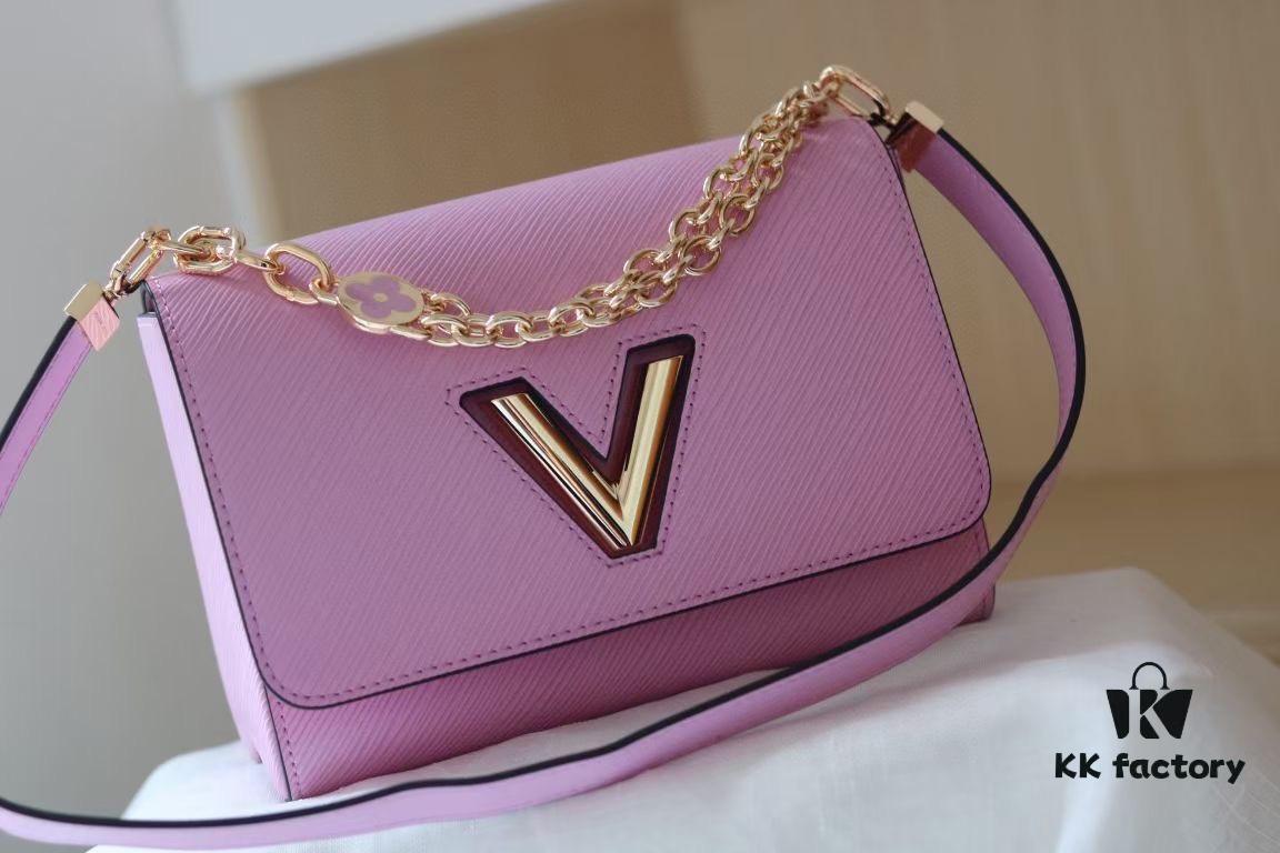 Latest TWIST Collection - Top Original Quality - Model No. 50369 / 59402 / 59403 / 59627 / 59405 - New Medium Twist Bag with Dual Chain and Hand-Enamelled Monogram Flowers