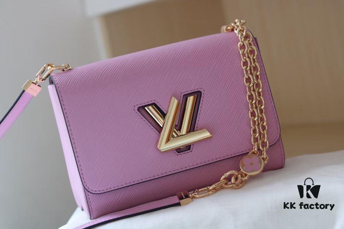 Latest TWIST Collection - Top Original Quality - Model No. 50369 / 59402 / 59403 / 59627 / 59405 - New Medium Twist Bag with Dual Chain and Hand-Enamelled Monogram Flowers