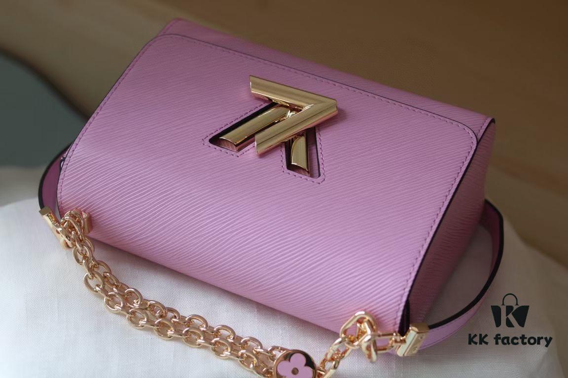 Latest TWIST Collection - Top Original Quality - Model No. 50369 / 59402 / 59403 / 59627 / 59405 - New Medium Twist Bag with Dual Chain and Hand-Enamelled Monogram Flowers