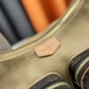 Upgraded Model M12697 Full Leather Khaki Monogram Bag, Fabric Material, Classic Canvas with Wide Adjustable Strap, Magnetic Closure Dual Pockets on Both Sides