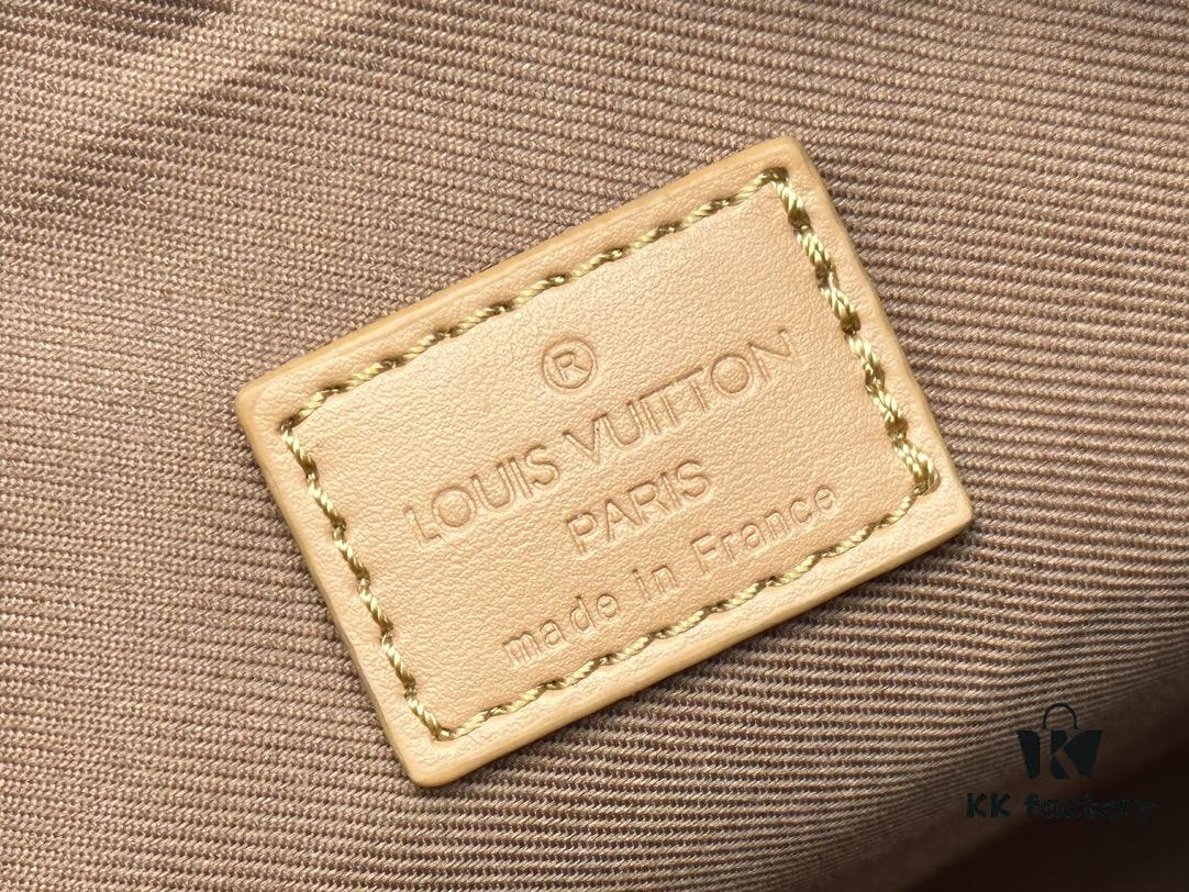 Upgraded Model M12697 Full Leather Khaki Monogram Bag, Fabric Material, Classic Canvas with Wide Adjustable Strap, Magnetic Closure Dual Pockets on Both Sides