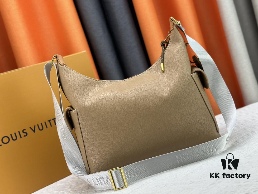 Upgraded Model M12697 Full Leather Khaki Monogram Bag, Fabric Material, Classic Canvas with Wide Adjustable Strap, Magnetic Closure Dual Pockets on Both Sides