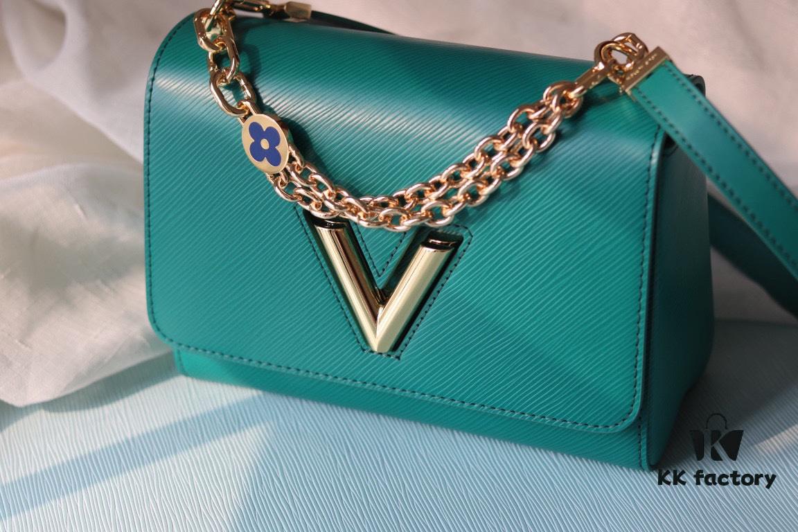 Latest TWIST Collection Top Quality Original Version Model No. 50369/59402/59403/59627/59405 The New Medium Twist Bag Features Hand-Engraved Dual-Tone Chain with Enamel Monogram Flowers