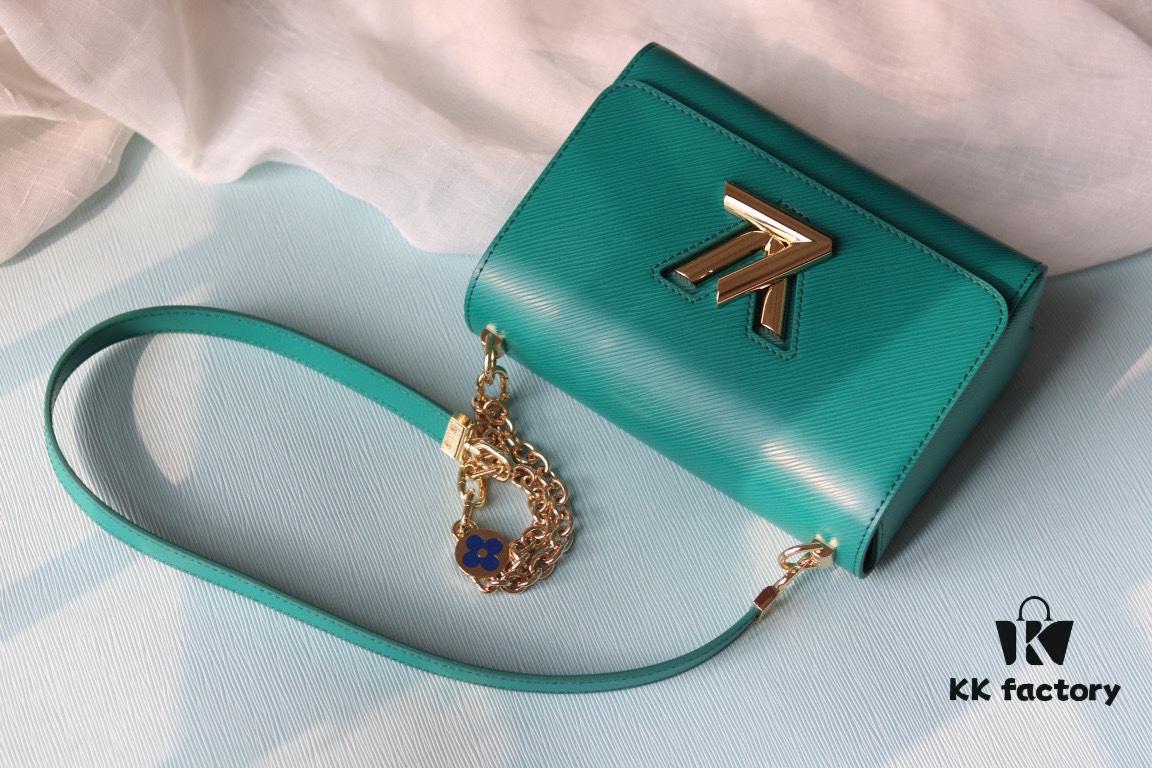 Latest TWIST Collection Top Quality Original Version Model No. 50369/59402/59403/59627/59405 The New Medium Twist Bag Features Hand-Engraved Dual-Tone Chain with Enamel Monogram Flowers