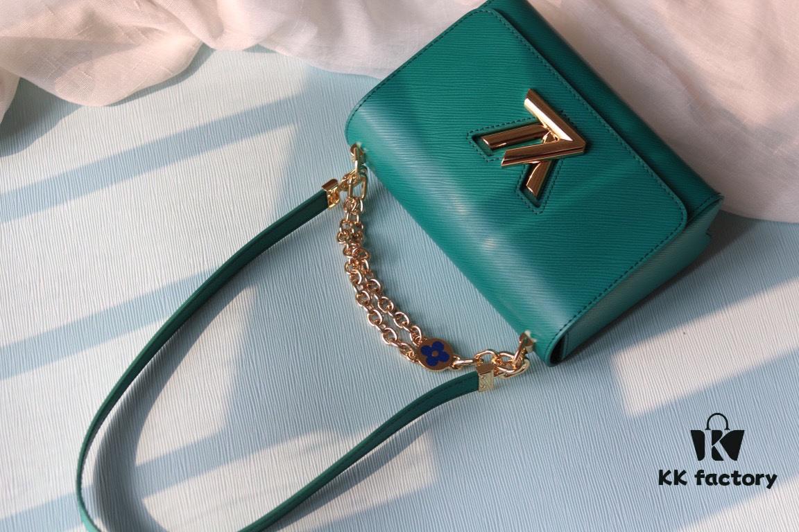 Latest TWIST Collection Top Quality Original Version Model No. 50369/59402/59403/59627/59405 The New Medium Twist Bag Features Hand-Engraved Dual-Tone Chain with Enamel Monogram Flowers