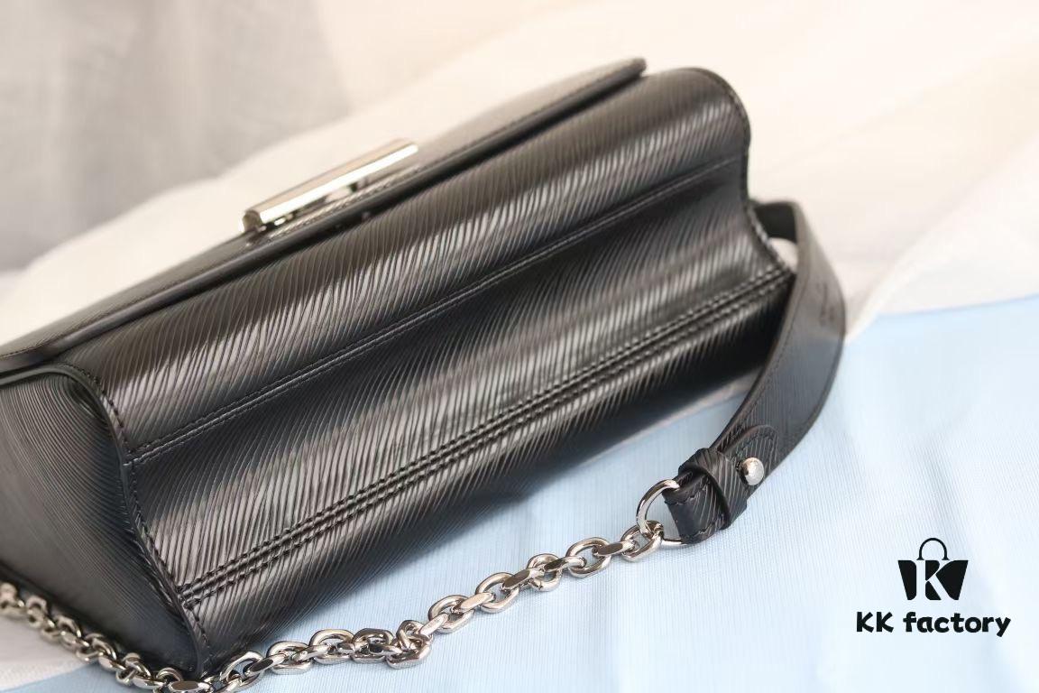 Top Quality Original LV Latest and Hottest Twist Denim Medium Size Handbag, Compact Design with Curved Base, Adjustable Chain for Crossbody or Shoulder Wear