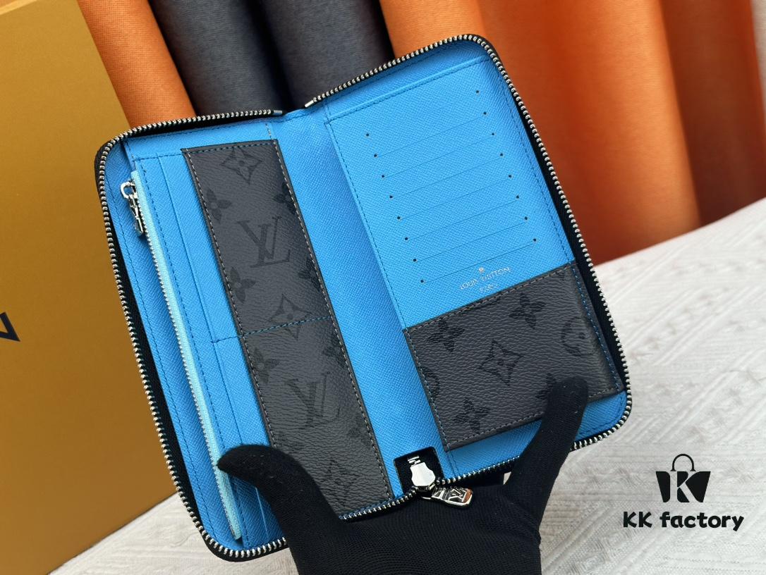 LV Wallet Men's Vertical Zip Wallet Made of Durable Damier Graphite Canvas, Elegant and High-Quality, with Multiple Practical Pockets and Compartments to Easily Store Cash, Credit Cards, and Coins, Size: 20×10cm, Model Numbers: M62295/N63095/63548