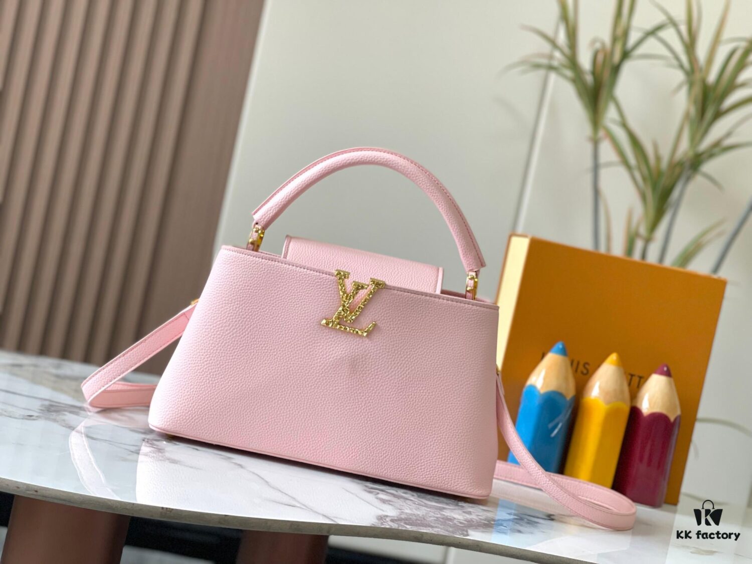 Upgraded M24664 Capucines East West Medium Handbag from the LV Crush Collection