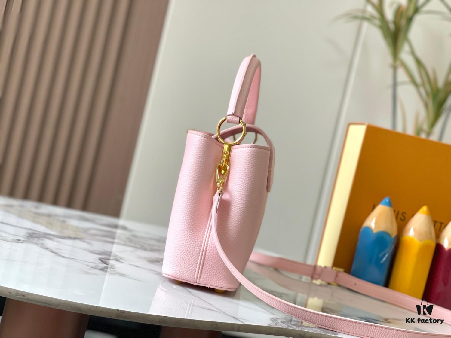 Upgraded M24664 Capucines East West Medium Handbag from the LV Crush Collection