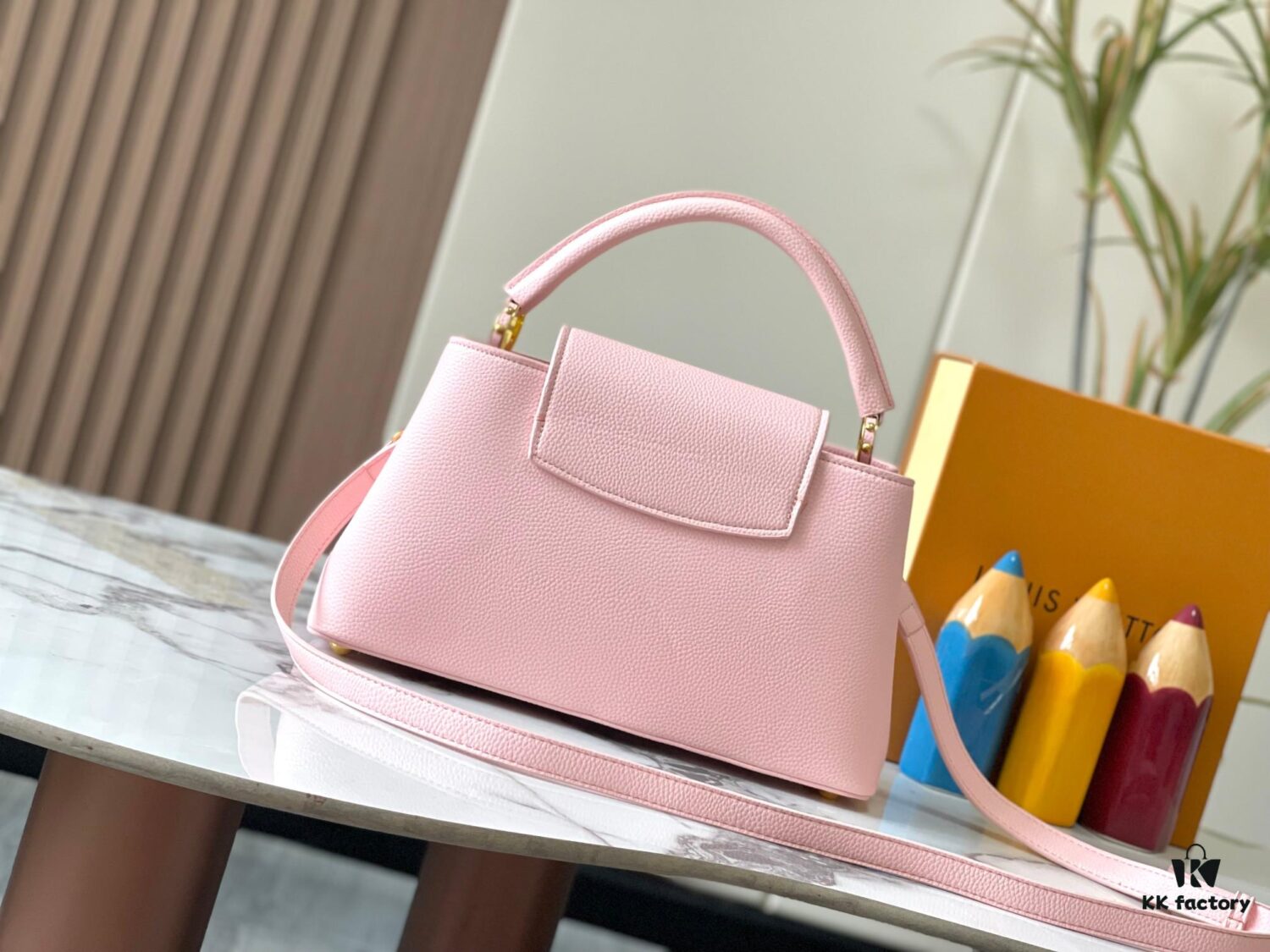 Upgraded M24664 Capucines East West Medium Handbag from the LV Crush Collection