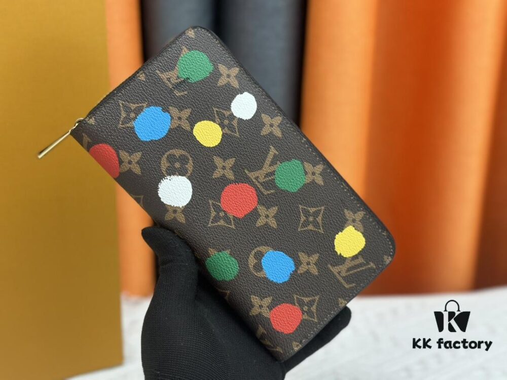 Wallet M60017 Red Dot (80828) Zippy Zipper Wallet - Printed Canvas Edition with Large LV Letters and Monogram Flowers