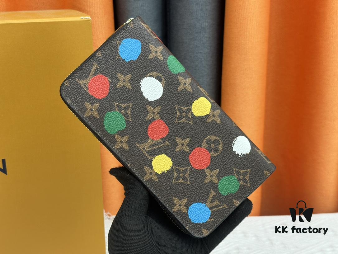 Wallet M60017 Red Dot (80828) Zippy Zipper Wallet - Printed Canvas Edition with Large LV Letters and Monogram Flowers