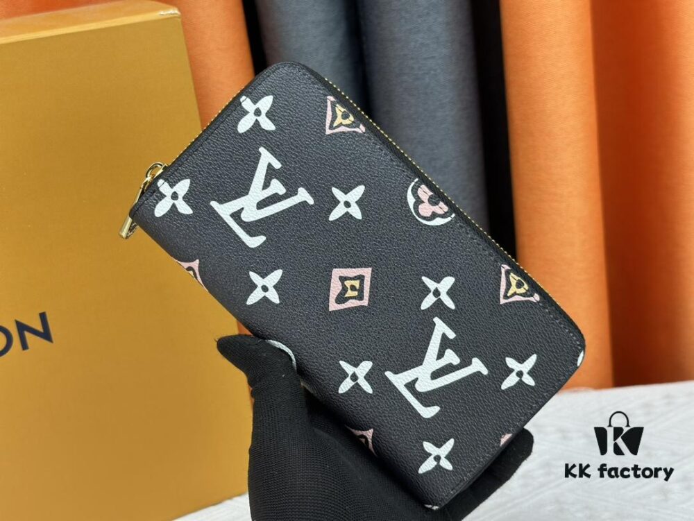 Wallet M60017 (80828) Zippy Zipper Wallet, Printed Canvas Edition with Large LV Letters and Monogram Floral Pattern