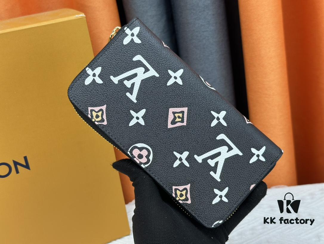 Wallet M60017 (80828) Zippy Zipper Wallet, Printed Canvas Edition with Large LV Letters and Monogram Floral Pattern