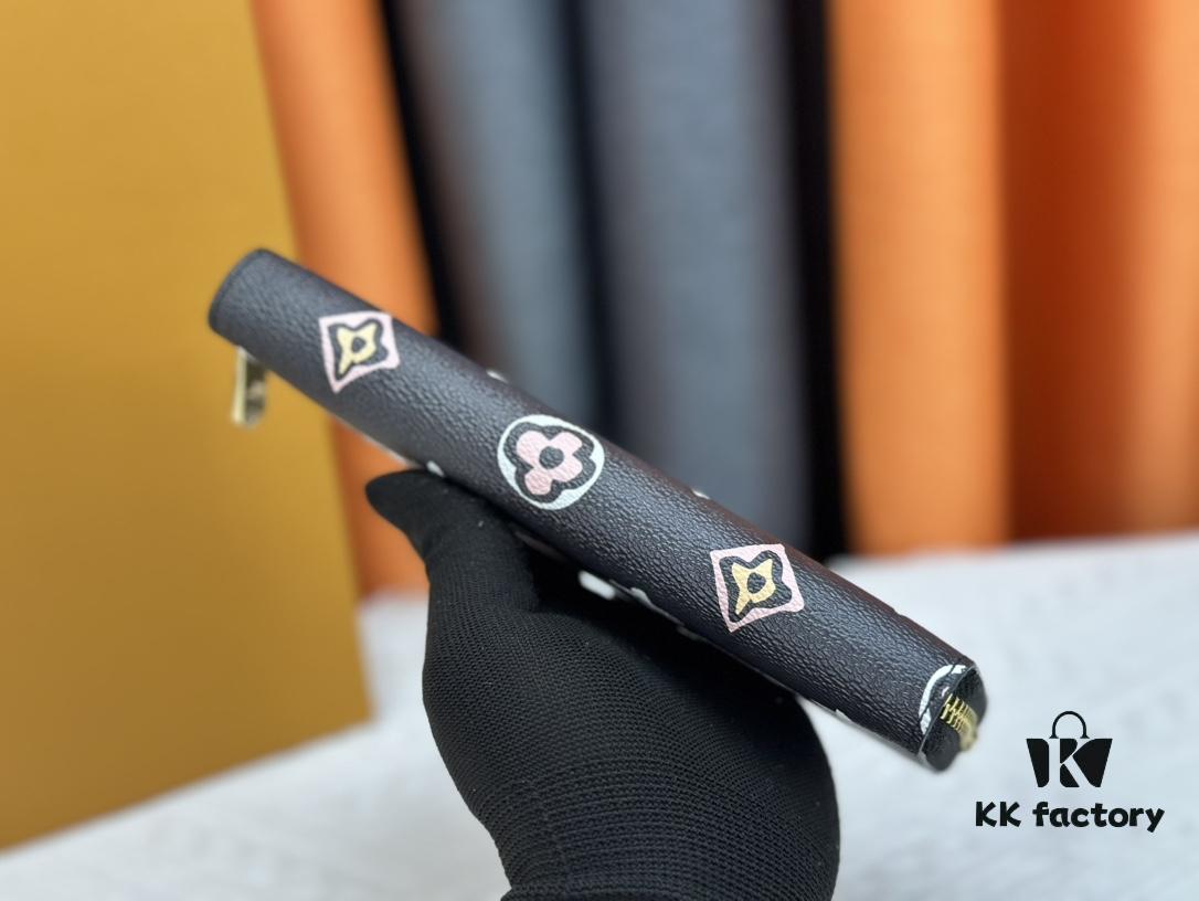 Wallet M60017 (80828) Zippy Zipper Wallet, Printed Canvas Edition with Large LV Letters and Monogram Floral Pattern