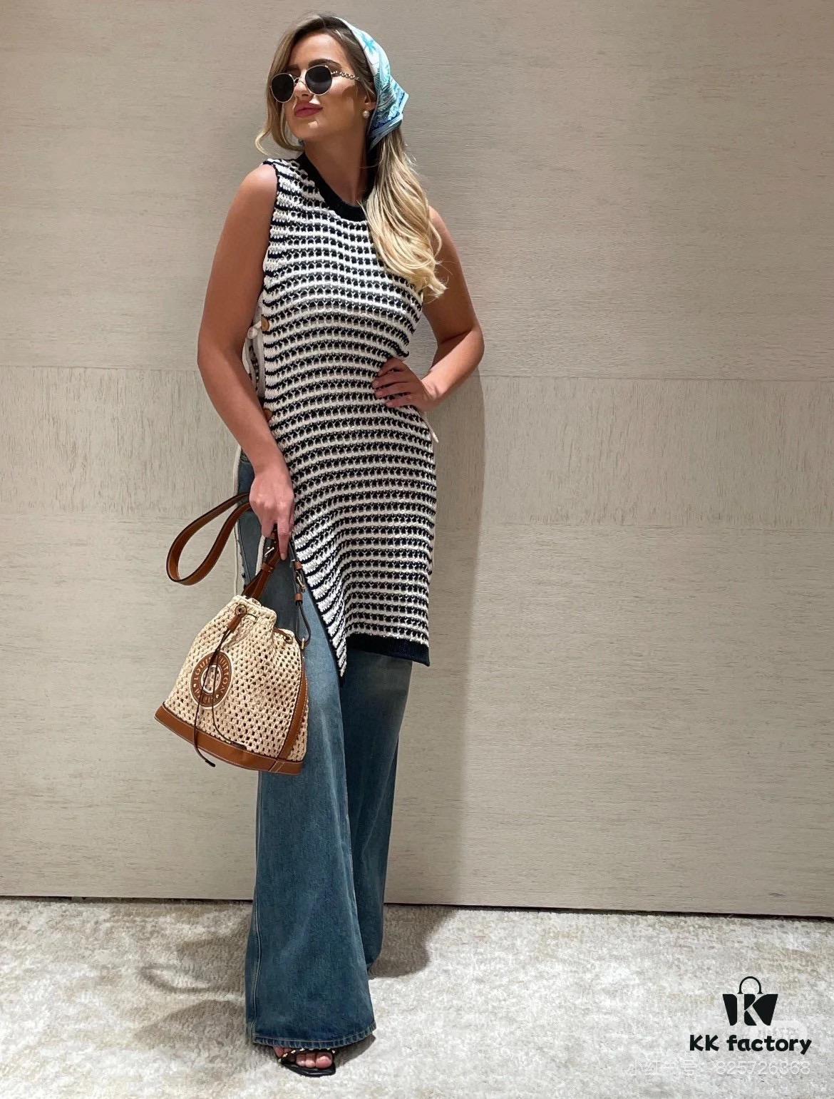 New Large Batch LV NOE PURSE Bucket Handbag with Raffia and Leather Trim