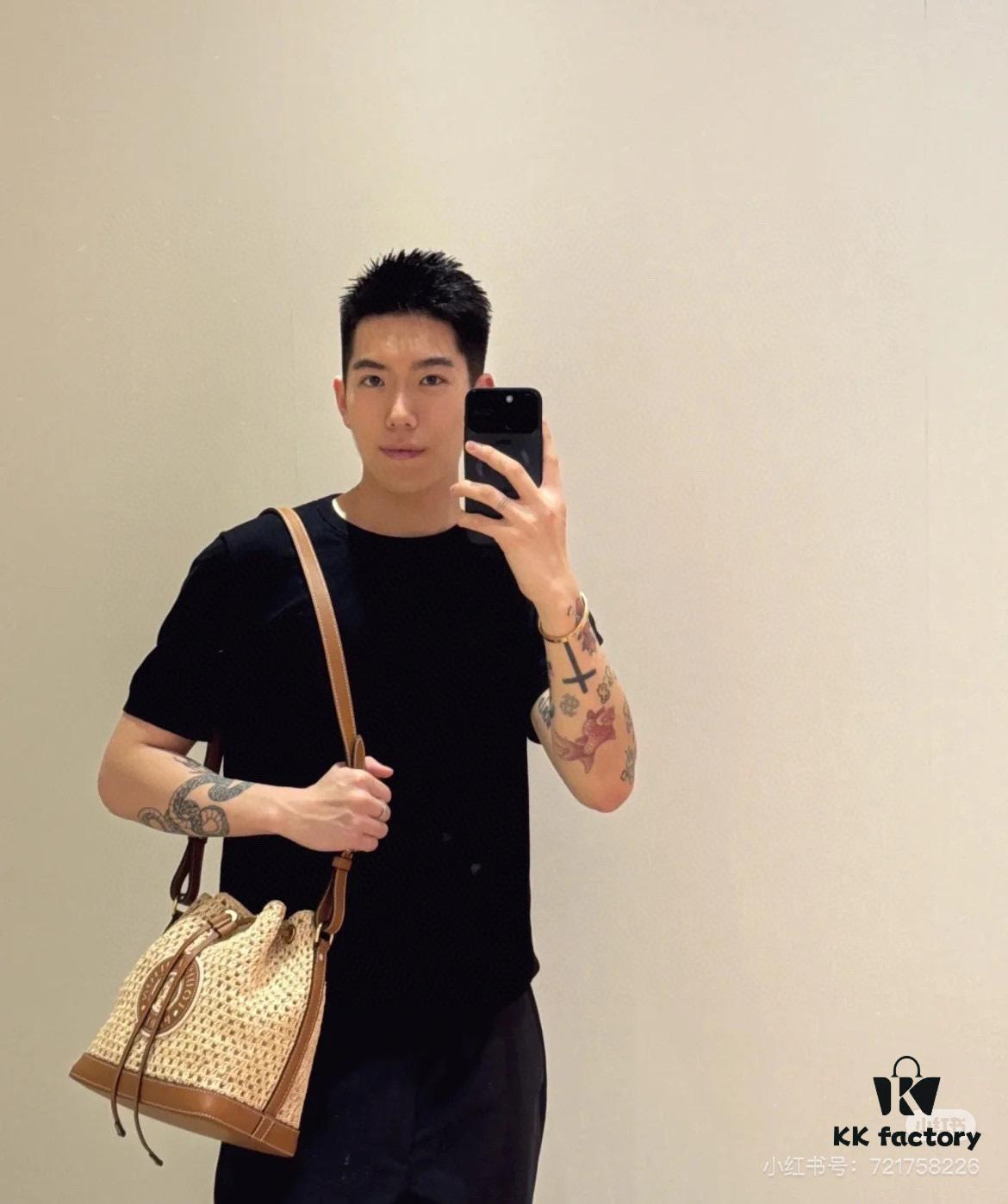 New Large Batch LV NOE PURSE Bucket Handbag with Raffia and Leather Trim