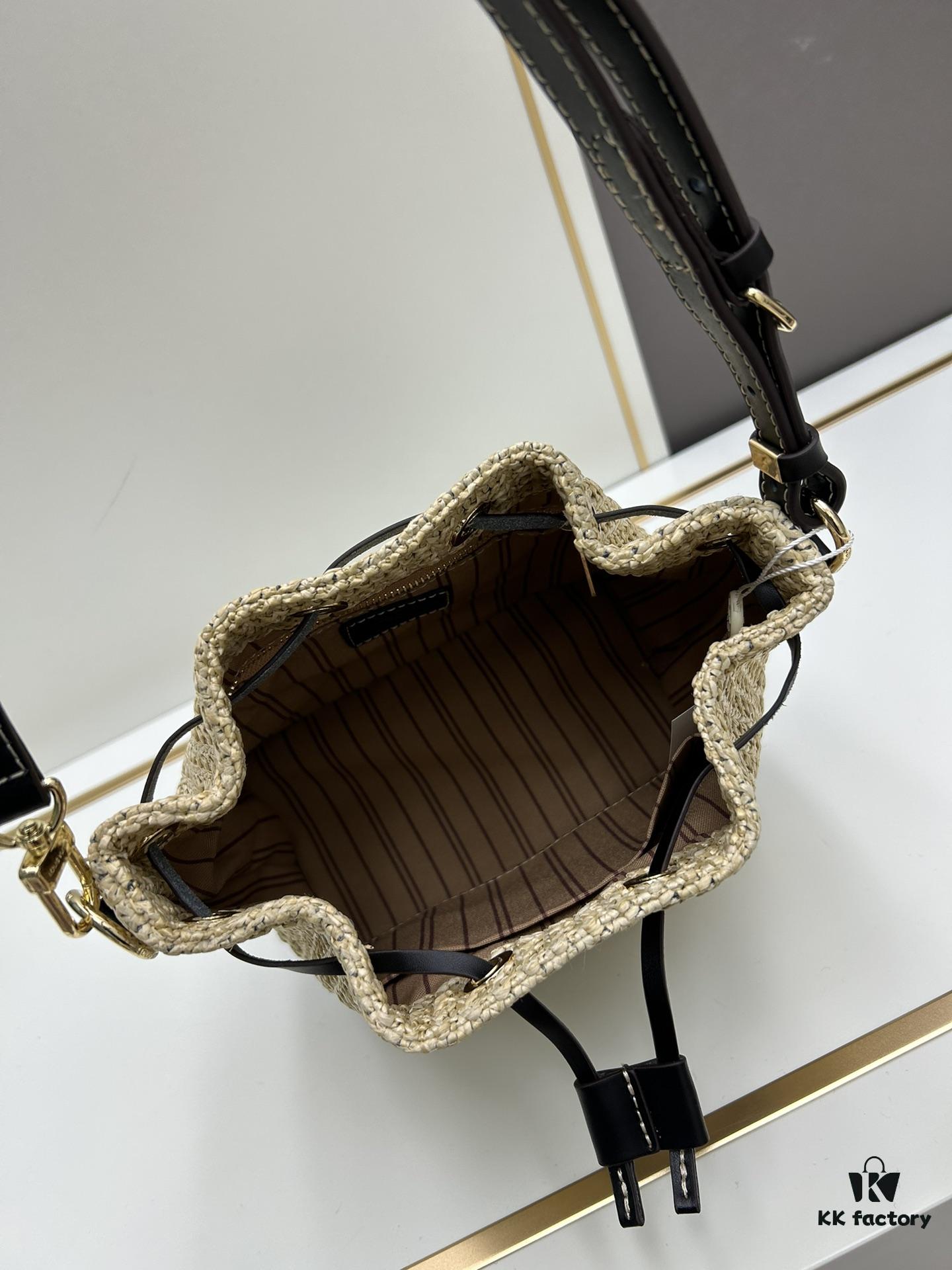 New Large Batch LV NOE PURSE Bucket Handbag with Raffia and Leather Trim