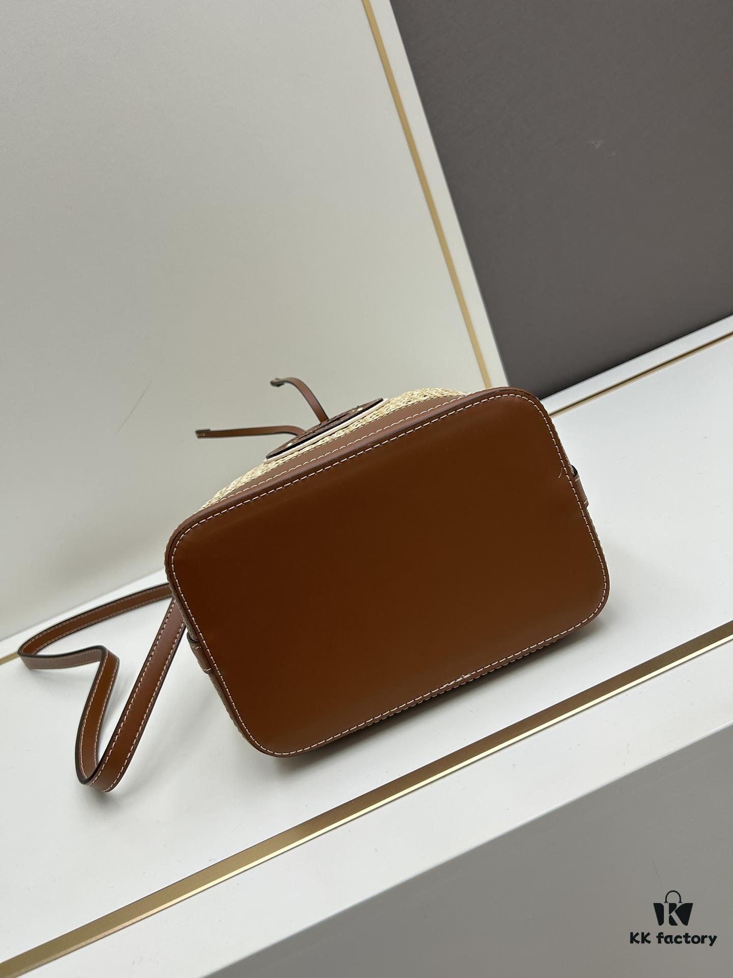 New Large Batch LV NOE PURSE Bucket Handbag in Raffia with Leather Trim 'Mini Dumpling'