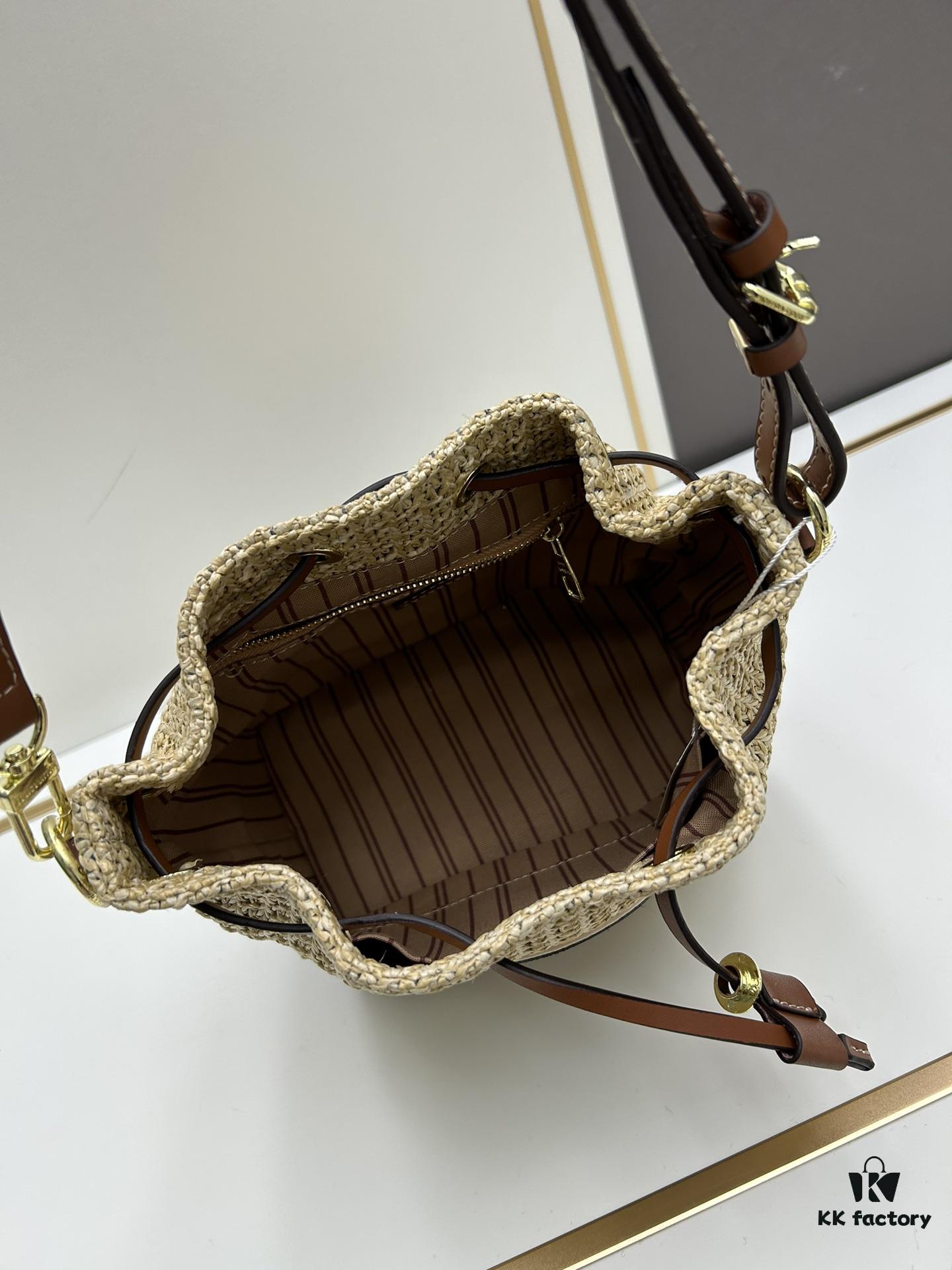 New Large Batch LV NOE PURSE Bucket Handbag in Raffia with Leather Trim 'Mini Dumpling'