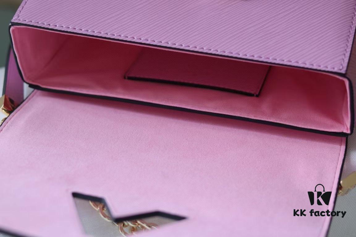 Latest TWIST Collection Top Quality Original Version Model No. 50369/59402/59403/59627/59405 The new medium-sized Twist bag features a double chain with hand-enameled Monogram flowers, exuding soft elegance whether used as decoration or an extended carrying option. The LV Twist lock continues the brand's classic design elements.