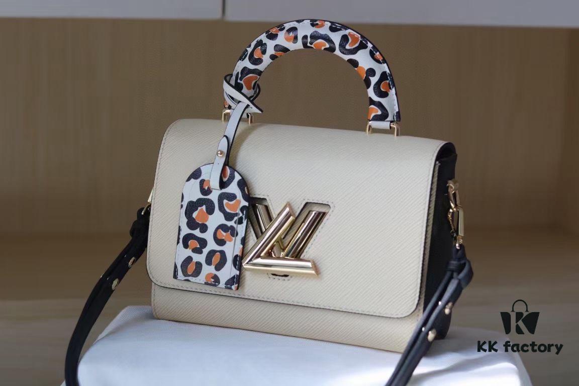 Rose] New Arrival [Rose] Model: 50362/58568/58569/58546/50280/50271 [Rose] 2022 Fall Wild at Heart Capsule Collection infuses the Twist Medium handbag with wild elegance. Crafted in iconic Epi grained leather, accented with trunk-inspired handles and a leopard-print signature plaque, this piece combines bold style with functional beauty. The detachable leather shoulder strap enhances versatility, making it an ideal companion for autumn wardrobes.