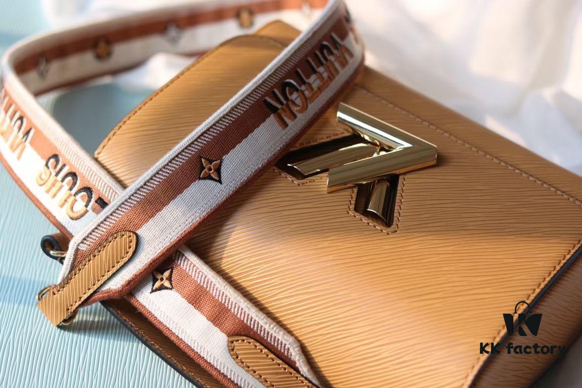 New Arrival Top Quality Twist Medium Handbag with Detachable Jacquard Strap and Leather Handle