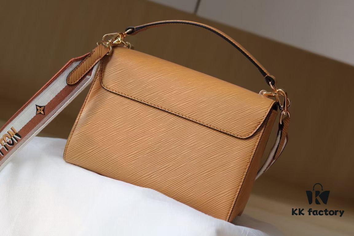 New Arrival Top Quality Twist Medium Handbag with Detachable Jacquard Strap and Leather Handle