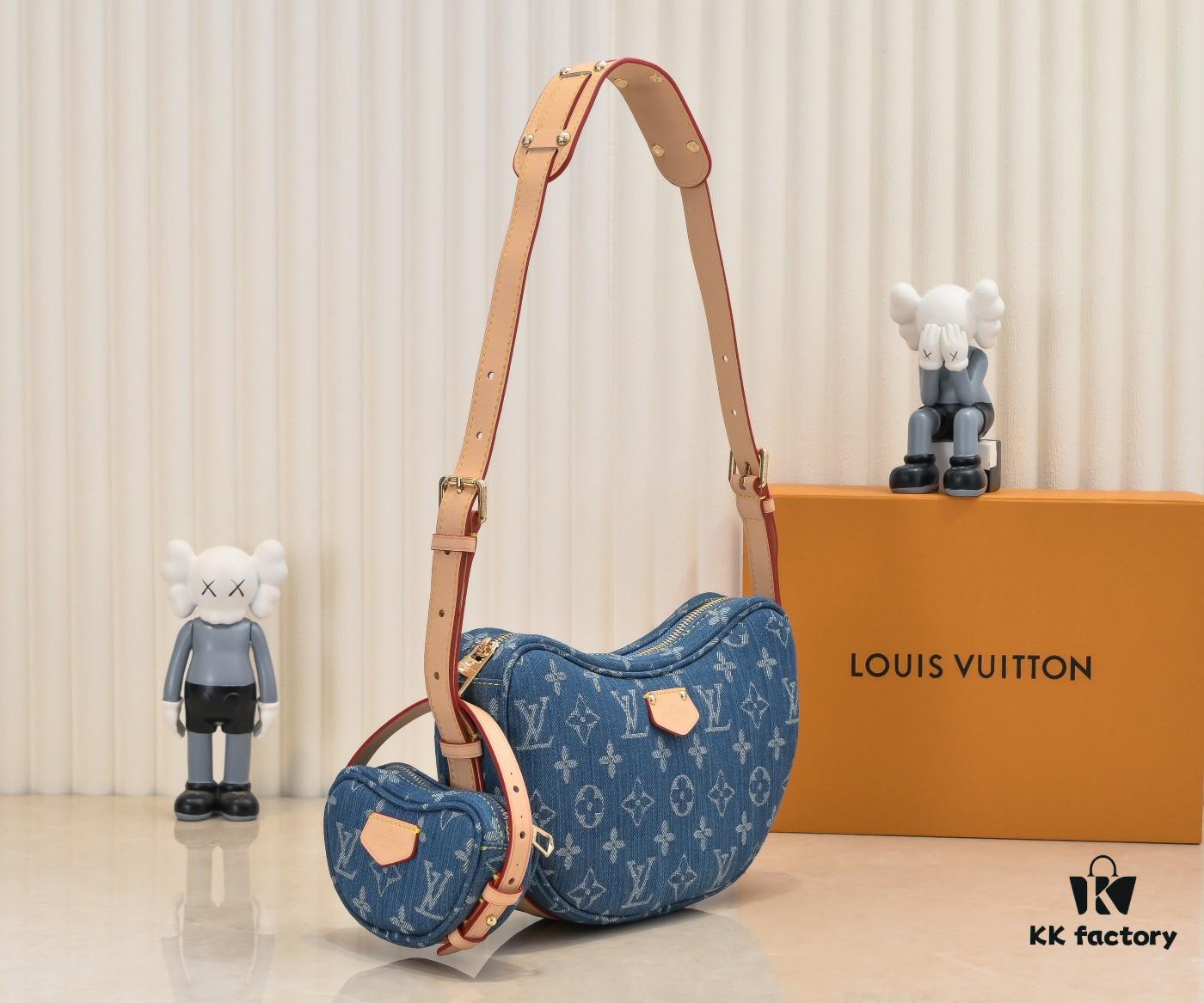 Upgraded Original M46856 M46828 Denim New Style Lv 2024 Latest Monogram Horn Adjustable Strap Pea Bag with Extra Pendant Mini Waist Pouch and Enlarged Design LV Monogram Coated Canvas Croissant Bag