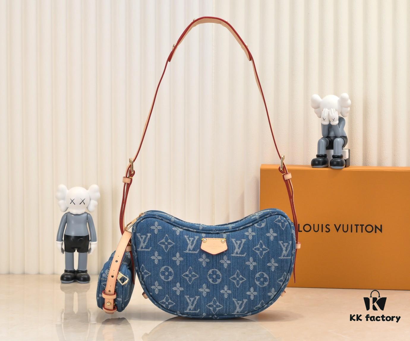 Upgraded Original M46856 M46828 Denim New Style Lv 2024 Latest Monogram Horn Adjustable Strap Pea Bag with Extra Pendant Mini Waist Pouch and Enlarged Design LV Monogram Coated Canvas Croissant Bag