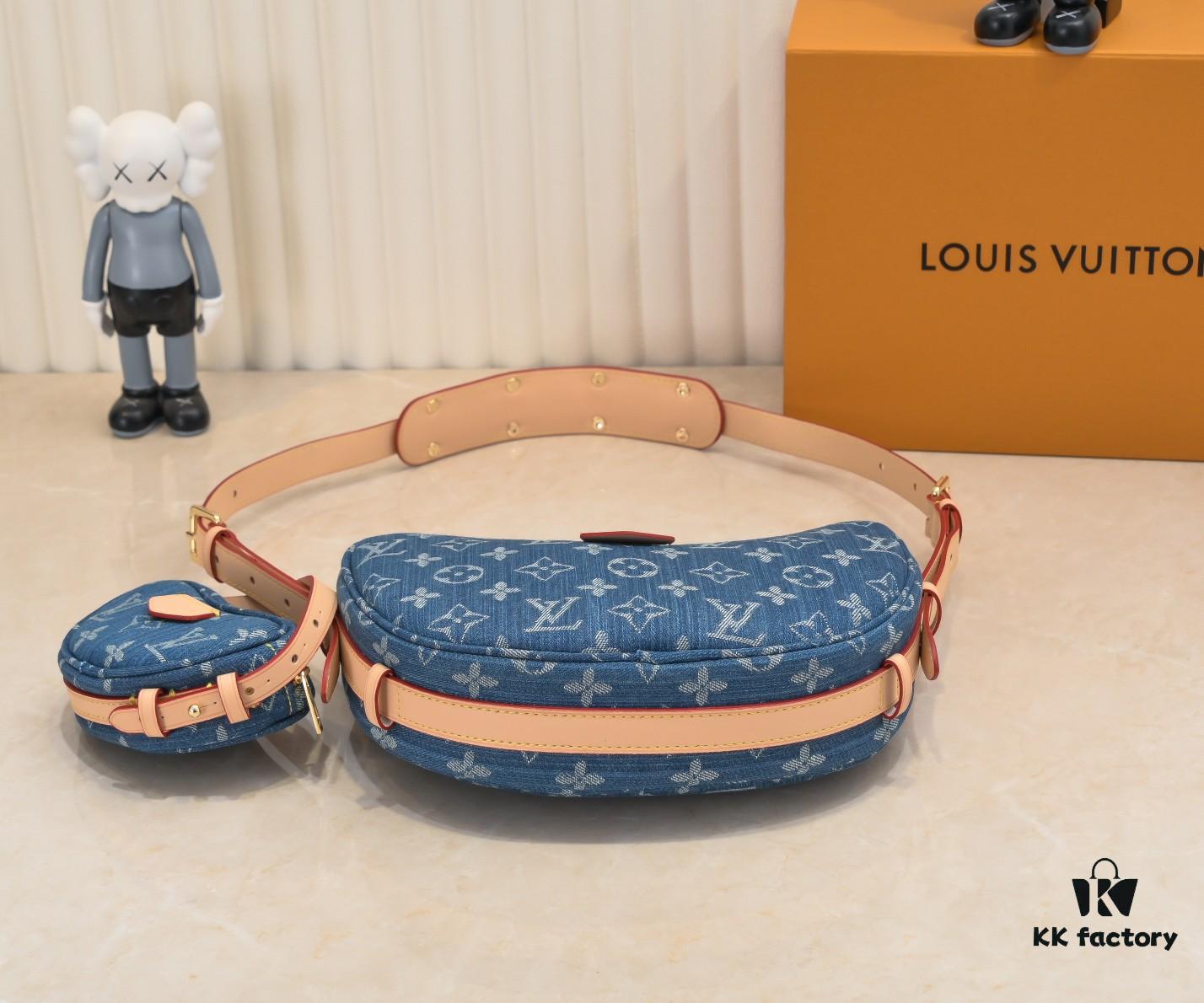 Upgraded Original M46856 M46828 Denim New Style Lv 2024 Latest Monogram Horn Adjustable Strap Pea Bag with Extra Pendant Mini Waist Pouch and Enlarged Design LV Monogram Coated Canvas Croissant Bag