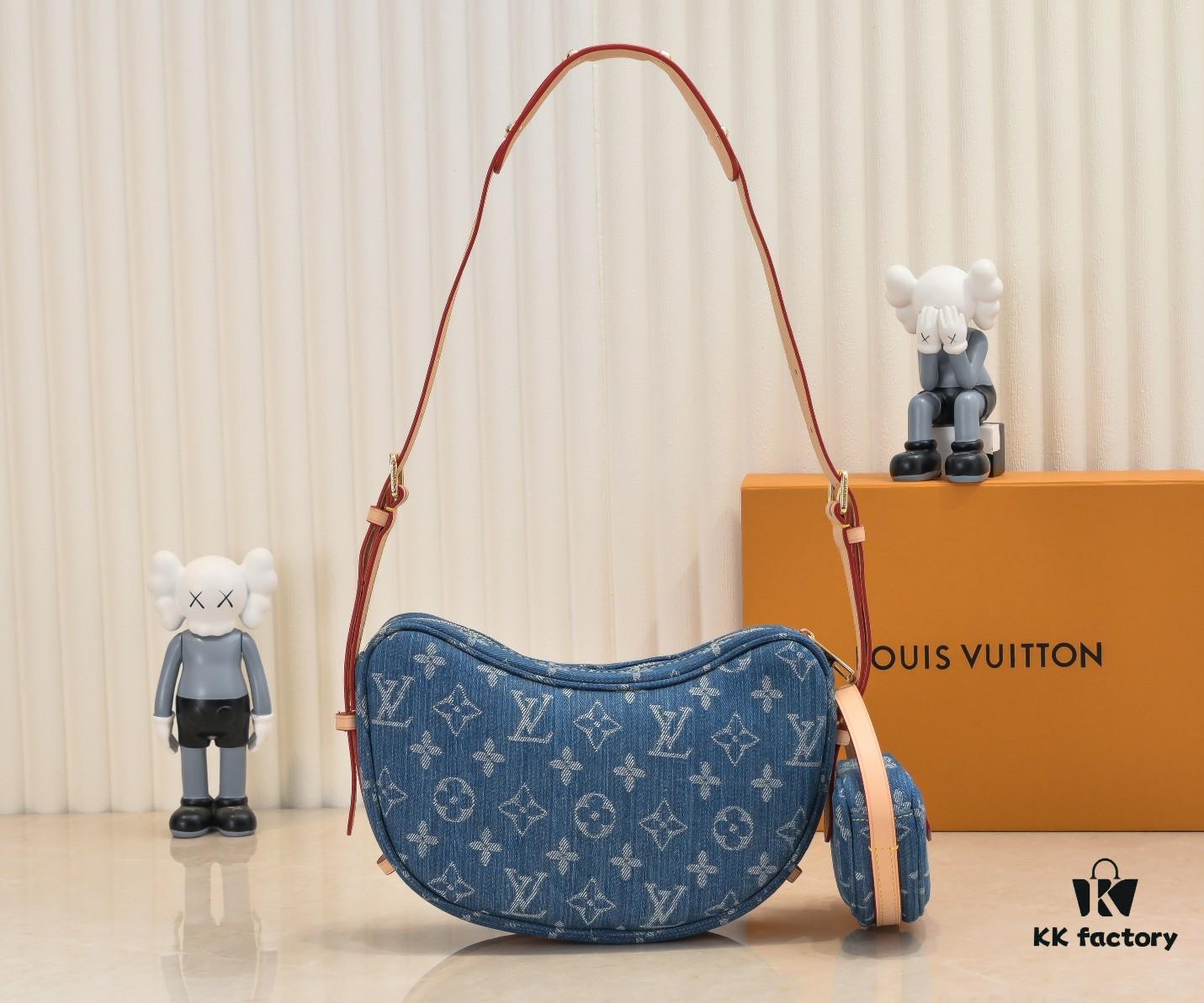 Upgraded Original M46856 M46828 Denim New Style Lv 2024 Latest Monogram Horn Adjustable Strap Pea Bag with Extra Pendant Mini Waist Pouch and Enlarged Design LV Monogram Coated Canvas Croissant Bag