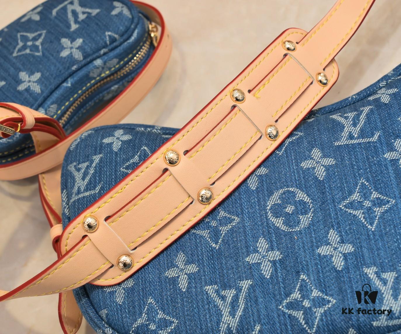 Upgraded Original M46856 M46828 Denim New Style Lv 2024 Latest Monogram Horn Adjustable Strap Pea Bag with Extra Pendant Mini Waist Pouch and Enlarged Design LV Monogram Coated Canvas Croissant Bag
