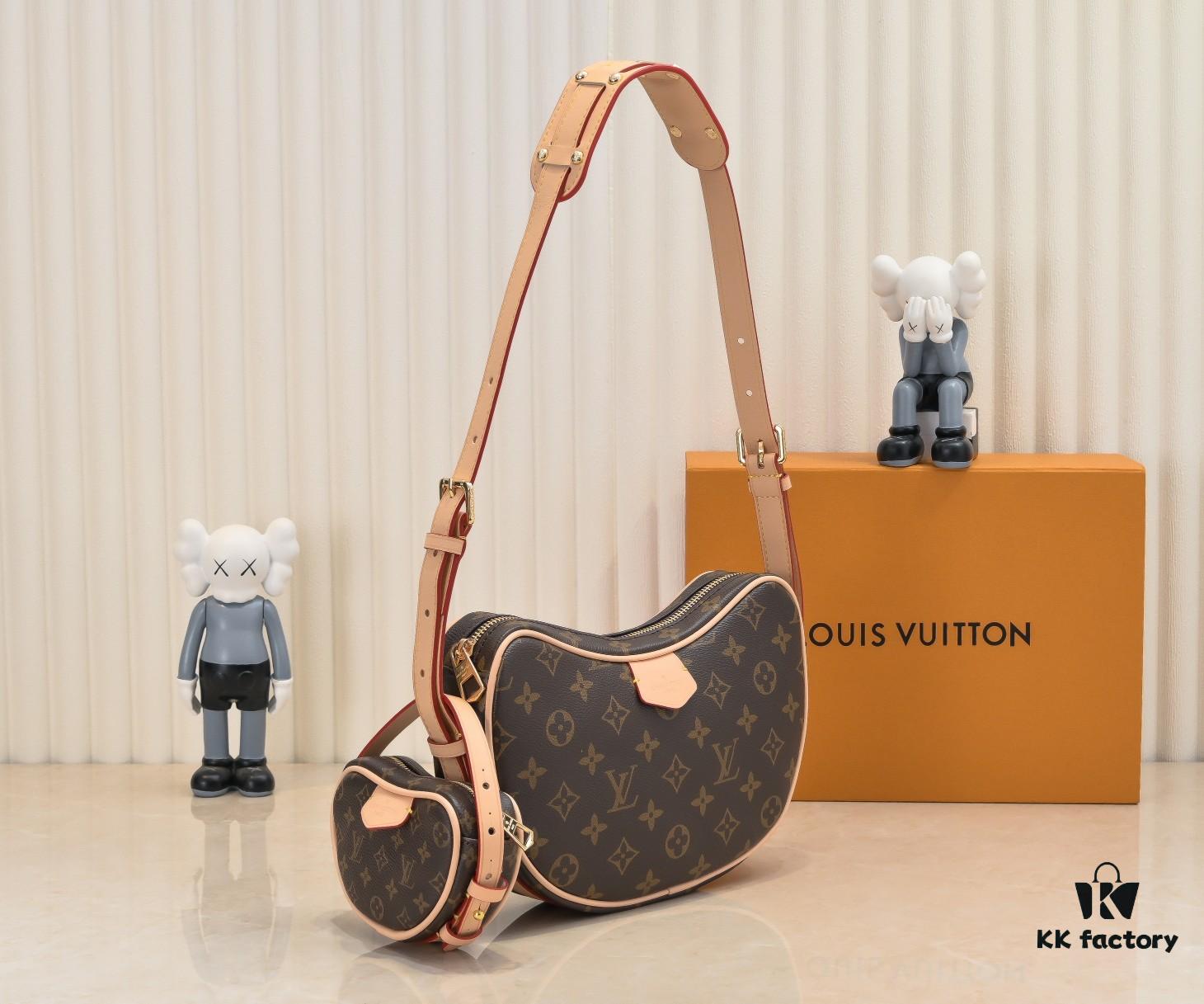 Upgraded Original M46856 M46828 Vintage New Lv 2024 Latest Monogram Horn Adjustable Strap Pea Bag with Pendant Mini Pouch Kidney Bag and Enlarged Design LV Monogram Croissant Bag Pea Bag