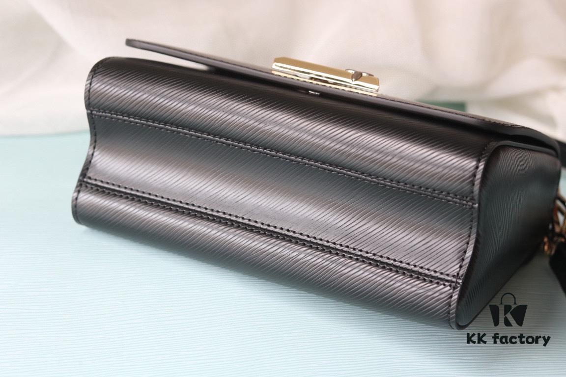 Latest European Version Top-Quality Original LV Twist MM Bloom Handbag in Dark Epi Leather with Floral Chain Detail