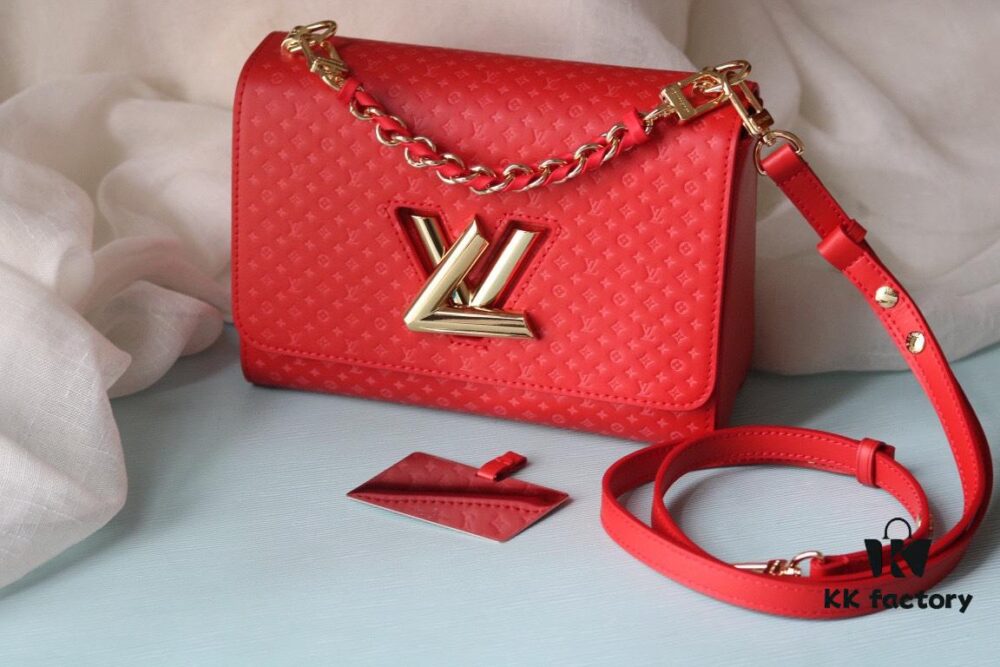 LV 2023 Twist Collection Newest Style - Premium Quality Calfskin Leather Handbag with Miniature Monogram Pattern and Colorful Silk-Screened LV Logo