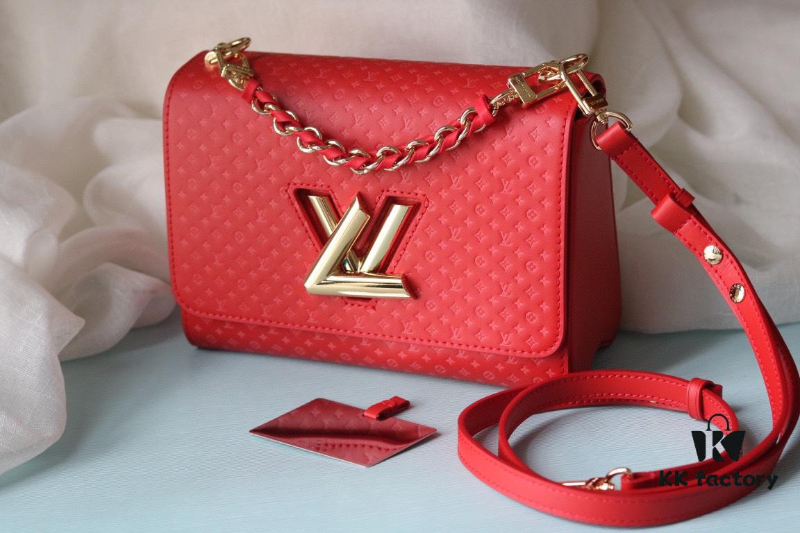 LV 2023 Twist Collection Newest Style - Premium Quality Calfskin Leather Handbag with Miniature Monogram Pattern and Colorful Silk-Screened LV Logo