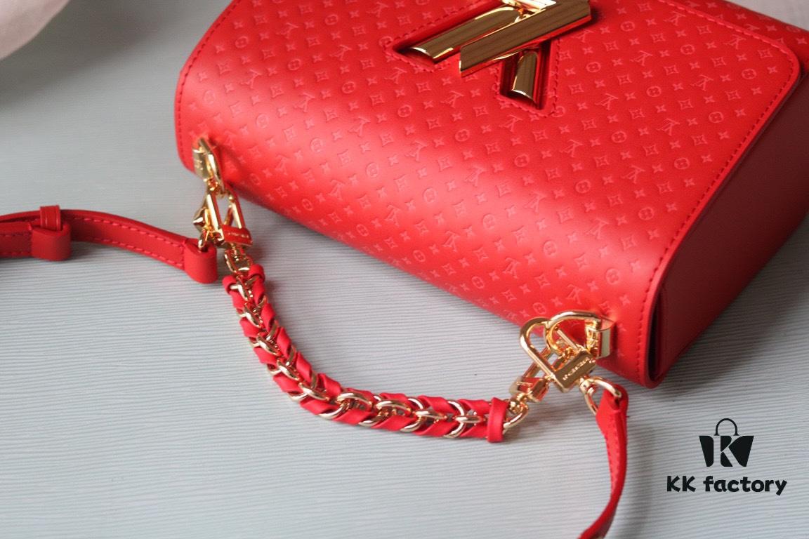 LV 2023 Twist Collection Newest Style - Premium Quality Calfskin Leather Handbag with Miniature Monogram Pattern and Colorful Silk-Screened LV Logo