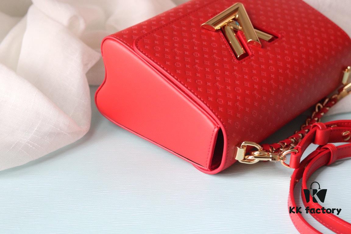 LV 2023 Twist Collection Newest Style - Premium Quality Calfskin Leather Handbag with Miniature Monogram Pattern and Colorful Silk-Screened LV Logo