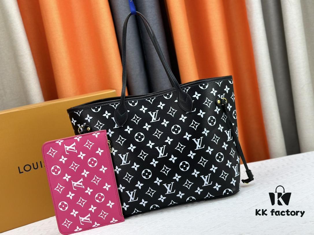 M45684 M45685 M40995 Tote MM Handbag with Monochrome Stripes in Cream and Pink Background Featuring LVs