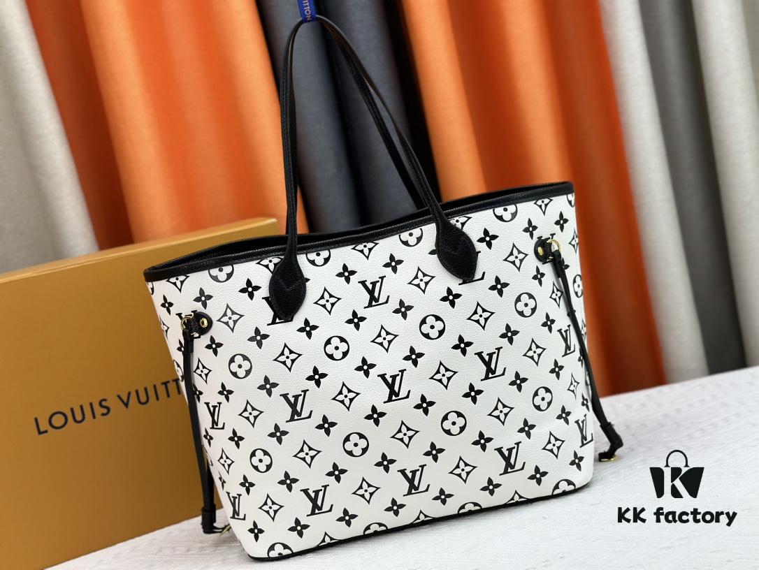 M45684 M45685 M40995 Tote MM Handbag with Monochrome Stripes in Cream and Pink Background Featuring LVs