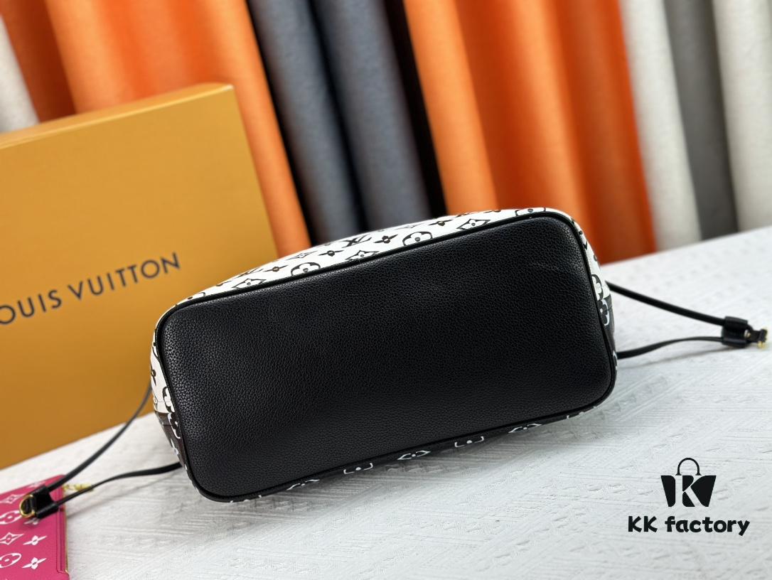 M45684 M45685 M40995 Tote MM Handbag with Monochrome Stripes in Cream and Pink Background Featuring LVs