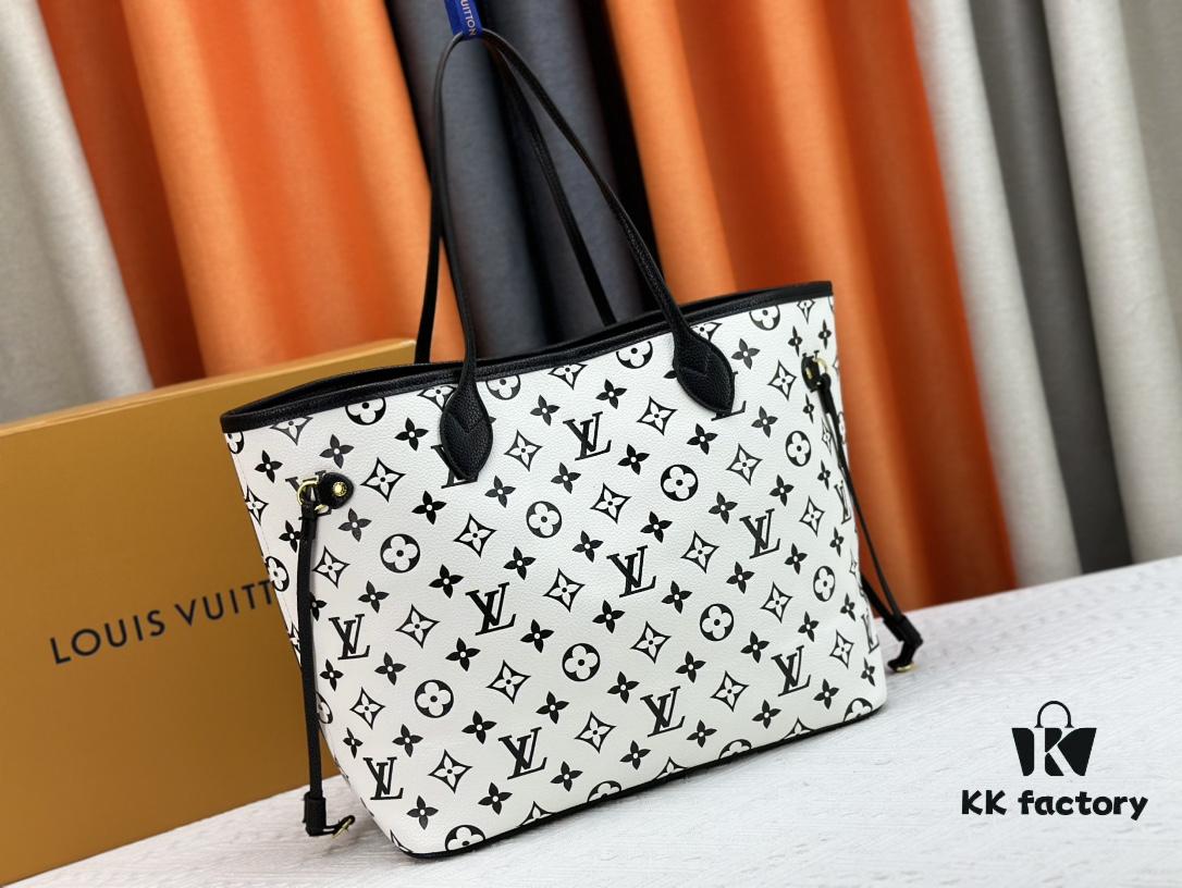 M45684 M45685 M40995 Tote MM Handbag with Monochrome Stripes in Cream and Pink Background Featuring LVs