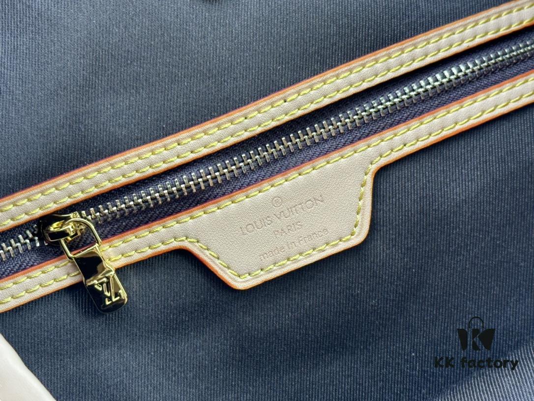 Monogram Canvas Tote MM Bag with Pink Background and Cream Stripes