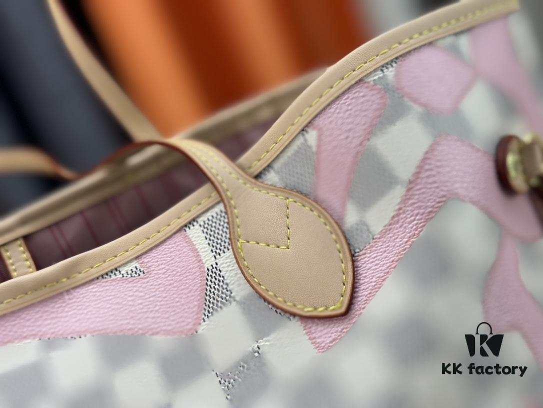 Monogram Tote MM Handbag with Monochrome Stripes and LVs on Pink Background