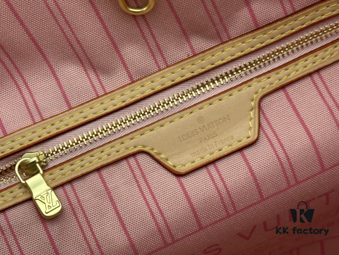 Monogram Tote MM Handbag with Monochrome Stripes and LVs on Pink Background